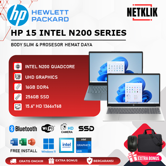 Laptop Hp 15 INTEL N200 RAM 16GB 256GB SSD Windows 11 Home Baru