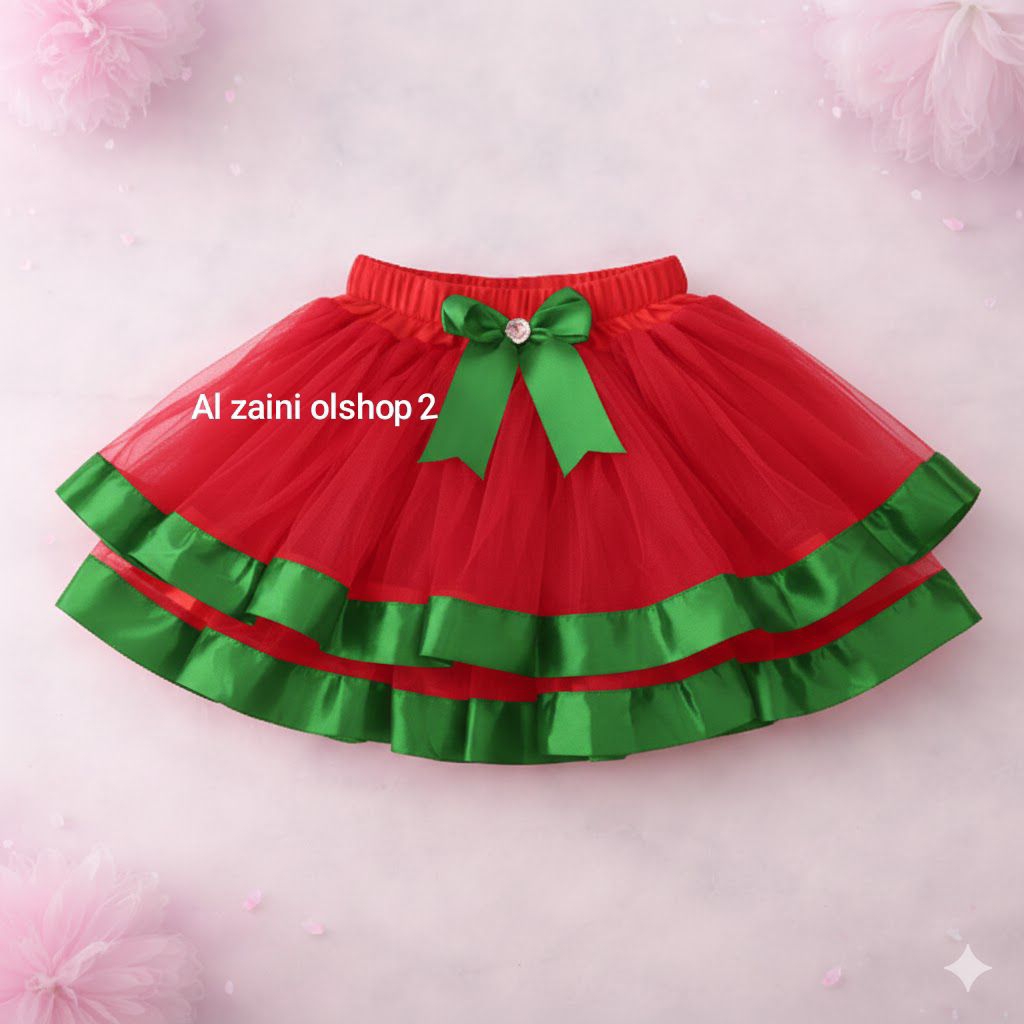 rok tutu anak ceria-rok tutu warna merah lis pita besar warna hijau-warna merah lis pita besar warna