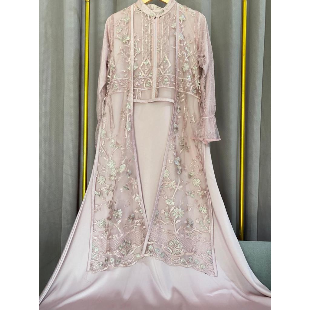 Dress Karmila raya series | gamis tile bordir | gamis inner outer lepas pasang