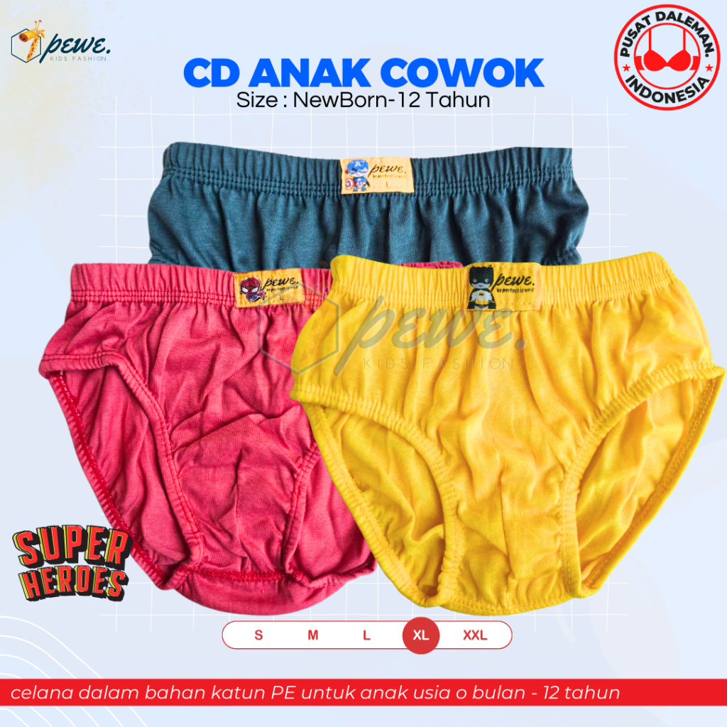 6 Pcs Celana Dalam Anak Laki Sempak Anak Cowok umur 12-13 tahun Model Polos - cd anak laki laki Pewe