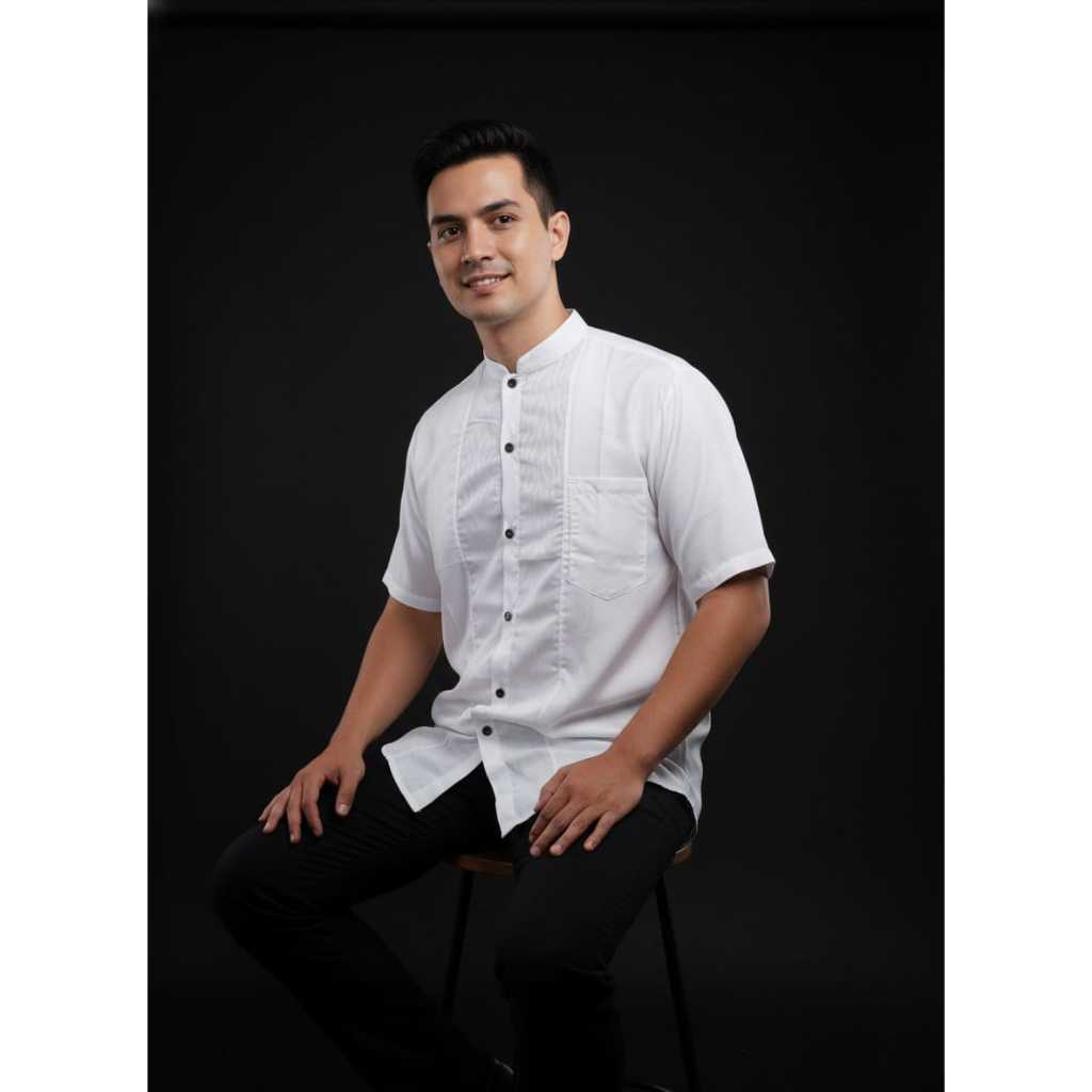 Koko Pria Katun Kombinasi Emboss | Baju Koko Lengan Pendek Modern | Size M–XXL