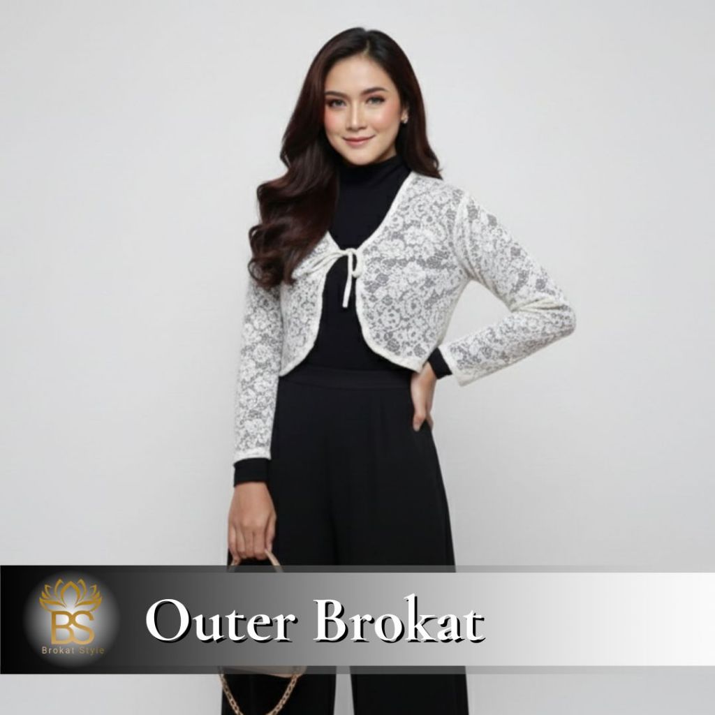Outer crop brokat lengan panjang, Outer crop, Lace crop brokat premium
