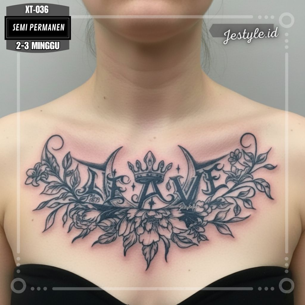 [XT-036] Tato temporer semi permanent tato bunga mahkota Dada punggung tahan lama