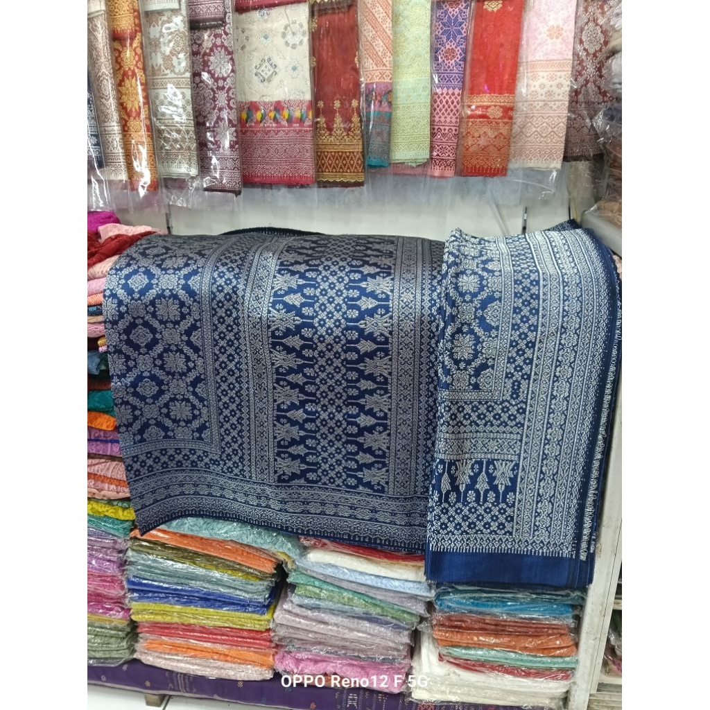 SONGKET PALEMBANG BENANG TEMBAGA WARNA BIRU SILVER.