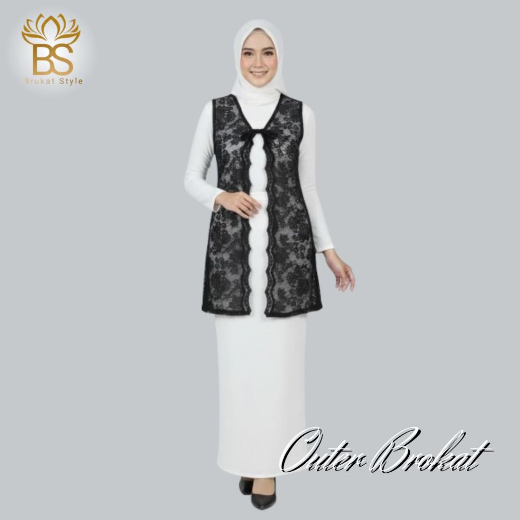 Outer Brokat Cardigan Brokat Premium Luaran Baju / Outer Rompi Brokat Kondangan Tanpa Lengan Kekinia