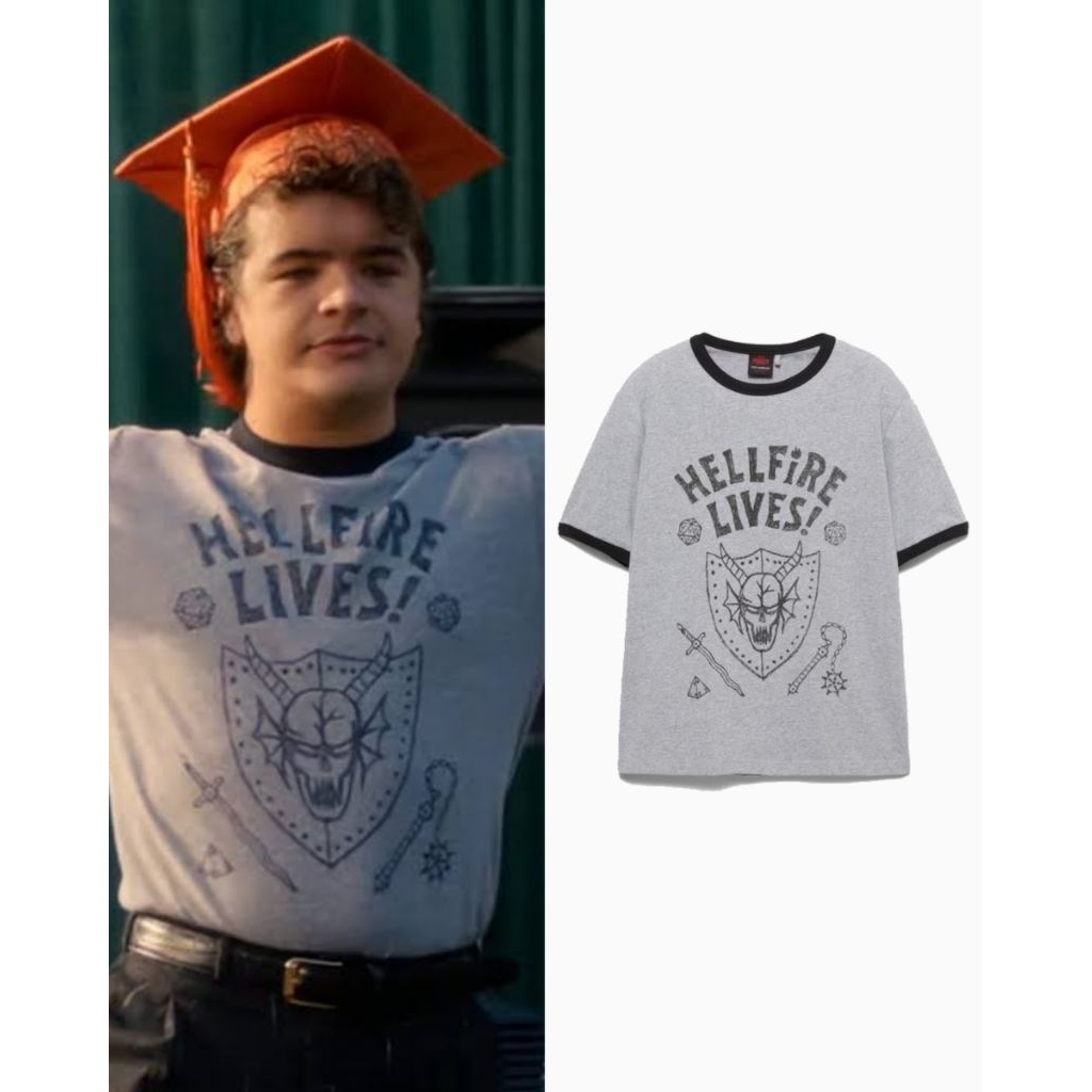 [PO 3-5 HARI] Stranger Things Dustin Henderson Hellfire Lives / The Hellfire Club Ringer Shirt