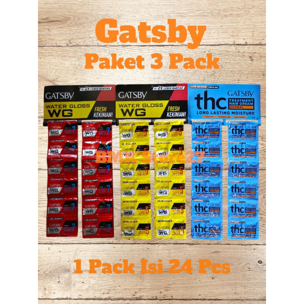 Paket 3 Pack - Gatsby Sachet - Gatsby Renceng - Gatsby Minyak Rambut - Merah Kuning Biru - 1 Pack Is