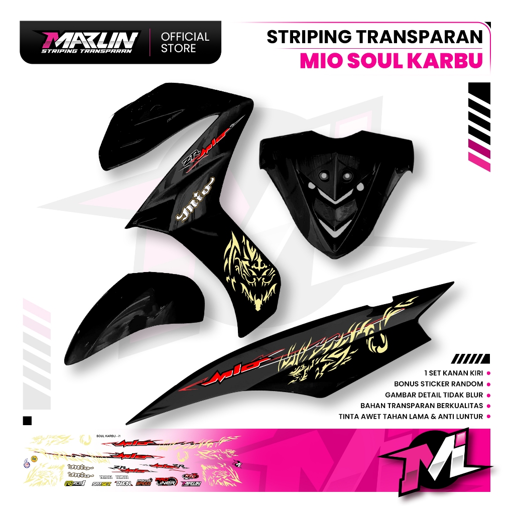Striping Transparan Mio Soul Karbu | Bahaan Bening Motip Dragon Premium Quality i