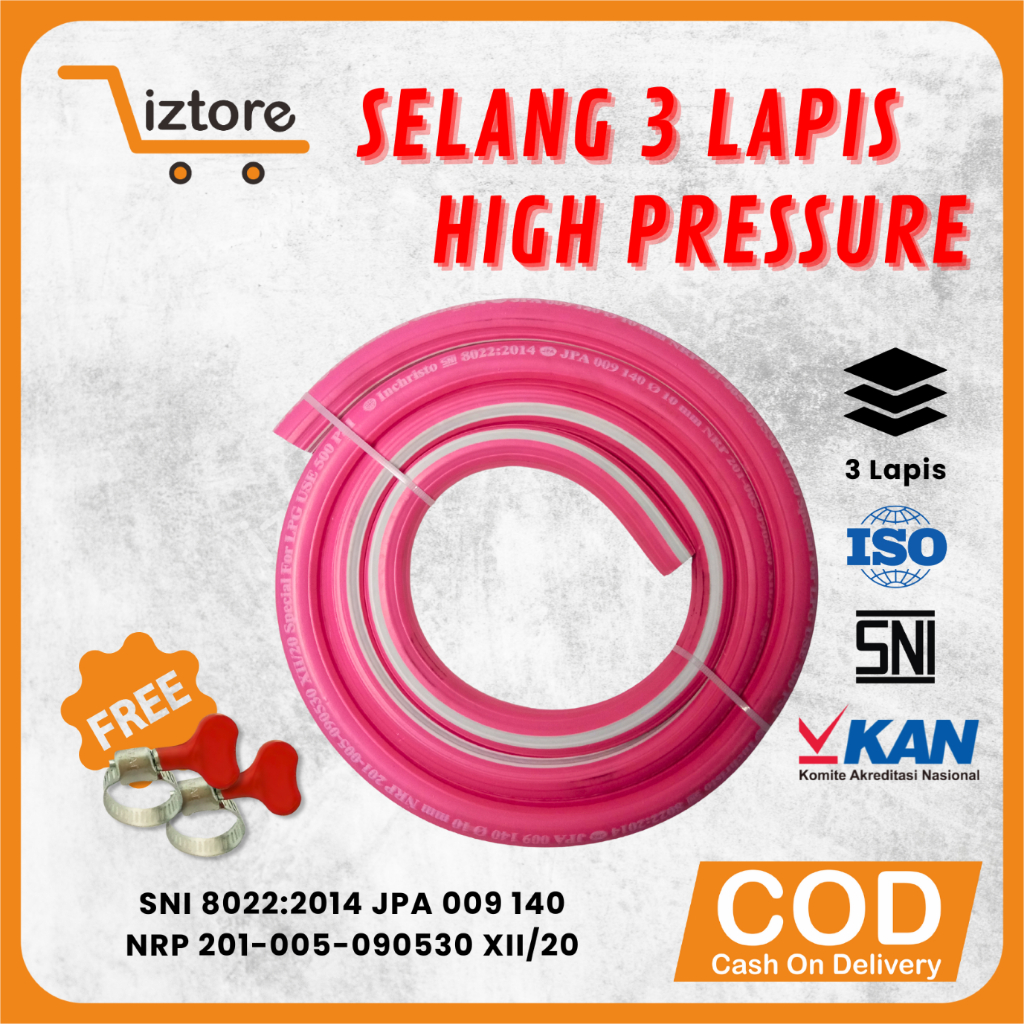 Selang Kompor Gas LPG 3 Lapis Neoflex Original SNI Panjang 1,8 Meter Pink Tahan Panas & Anti Bocor
