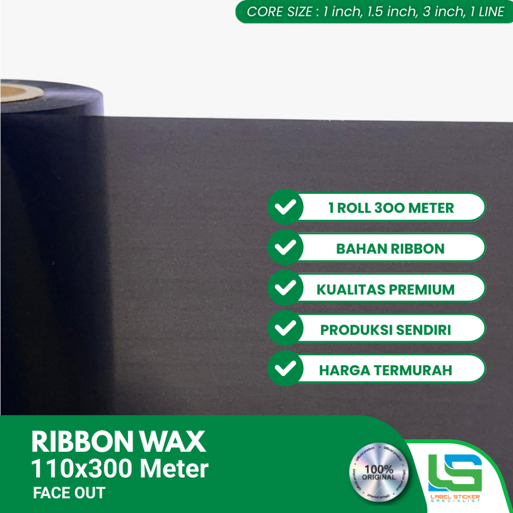 RIBBON WAX 110X300 METER RIBBON BARCODE 110X300 M FACE OUT