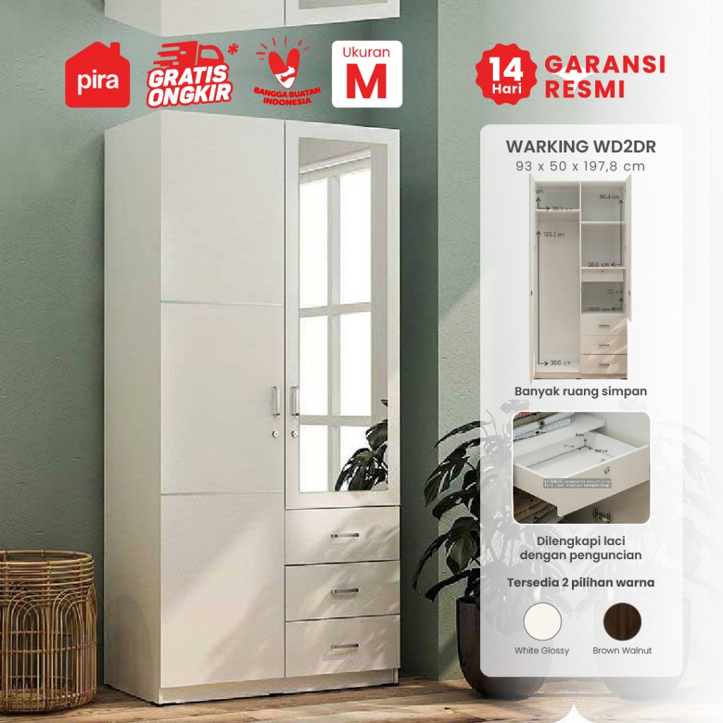 Pira Bavarian - Warking WD2DR N GL Lemari Pakaian 2 Pintu