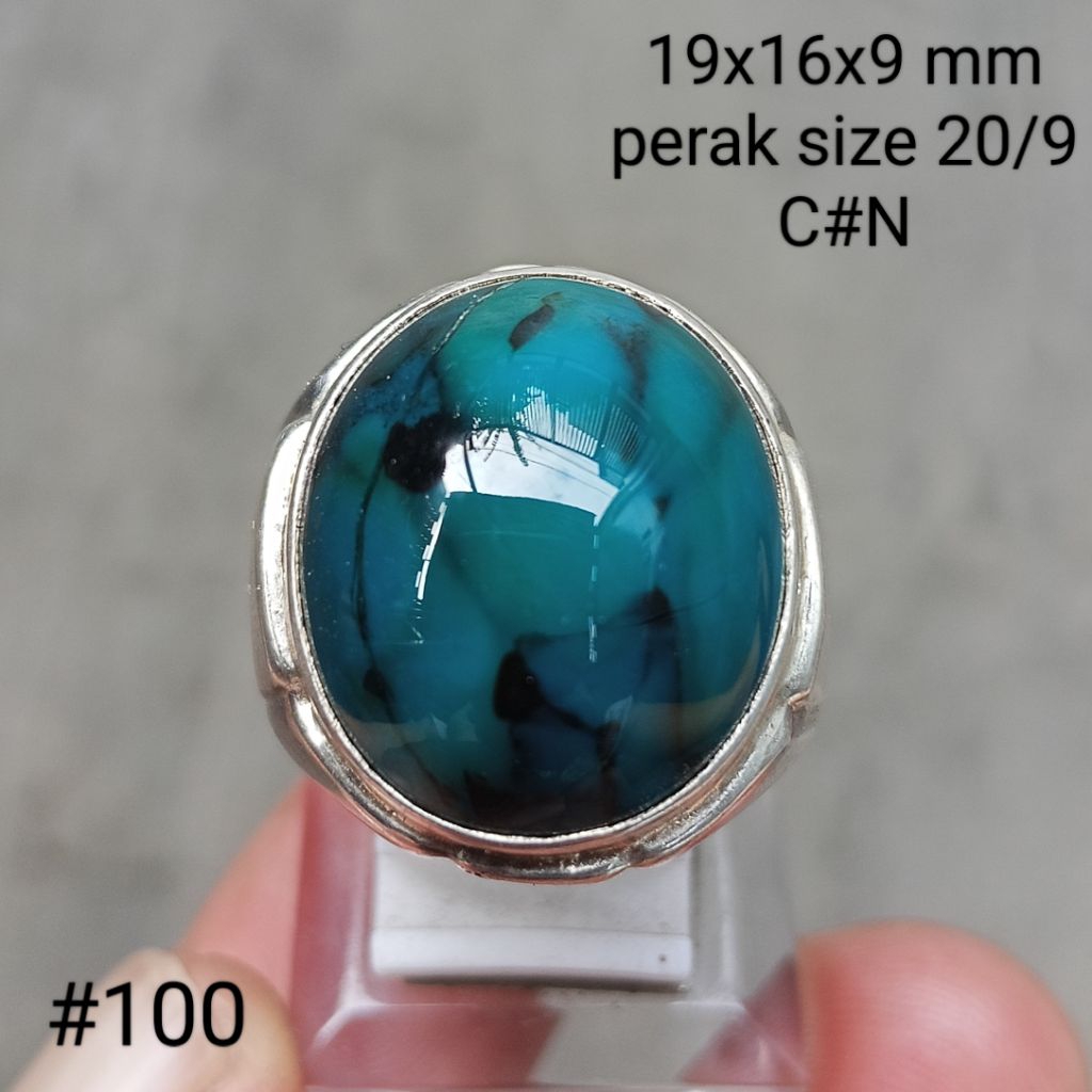 cincin perak, batu natural bacan Doko serat kura #100