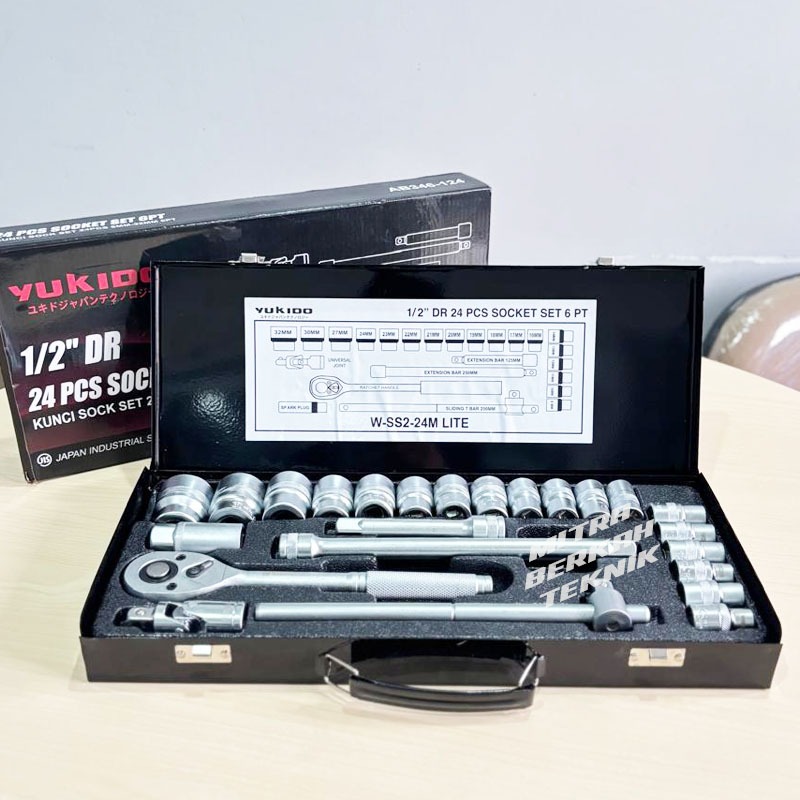 YUKIDO Socket Set / Kunci Sock Set 1/2 Inch 24 Pcs MM (Metric) / INCH 6 / 12 PT Box Kaleng / Plastik