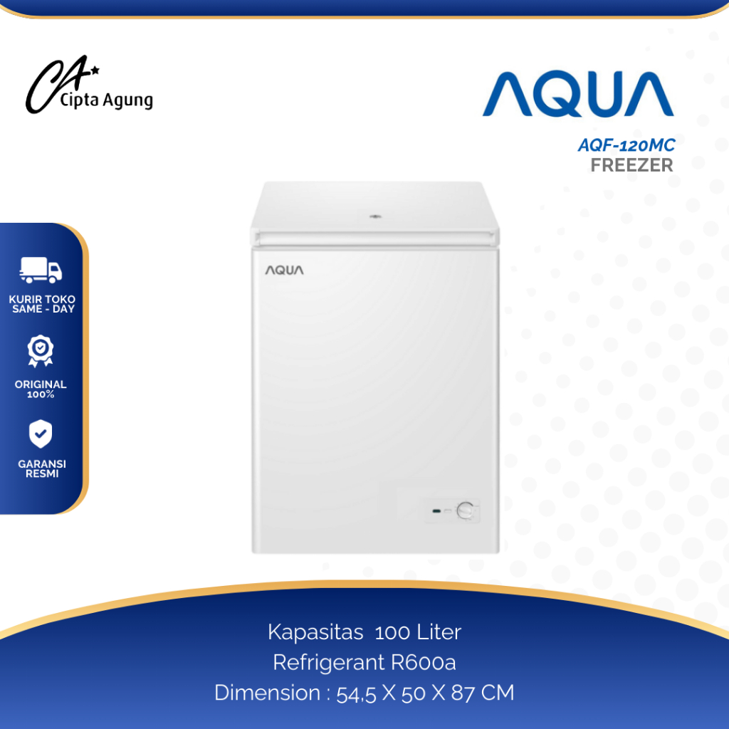 AQUA FREEZER BOX CHEST FREEZER AQF120MC AQF120 MC AQF-120MC AQF 120 MC 120 MC CHEEST FREEZER GARANSI