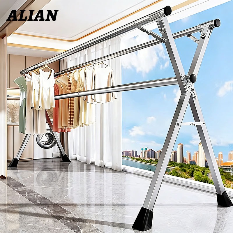 ALIAN Jemuran Baju Lipat Stainless Steel 240cm Tiang Hanger Tarik  Kuat Anti Karat