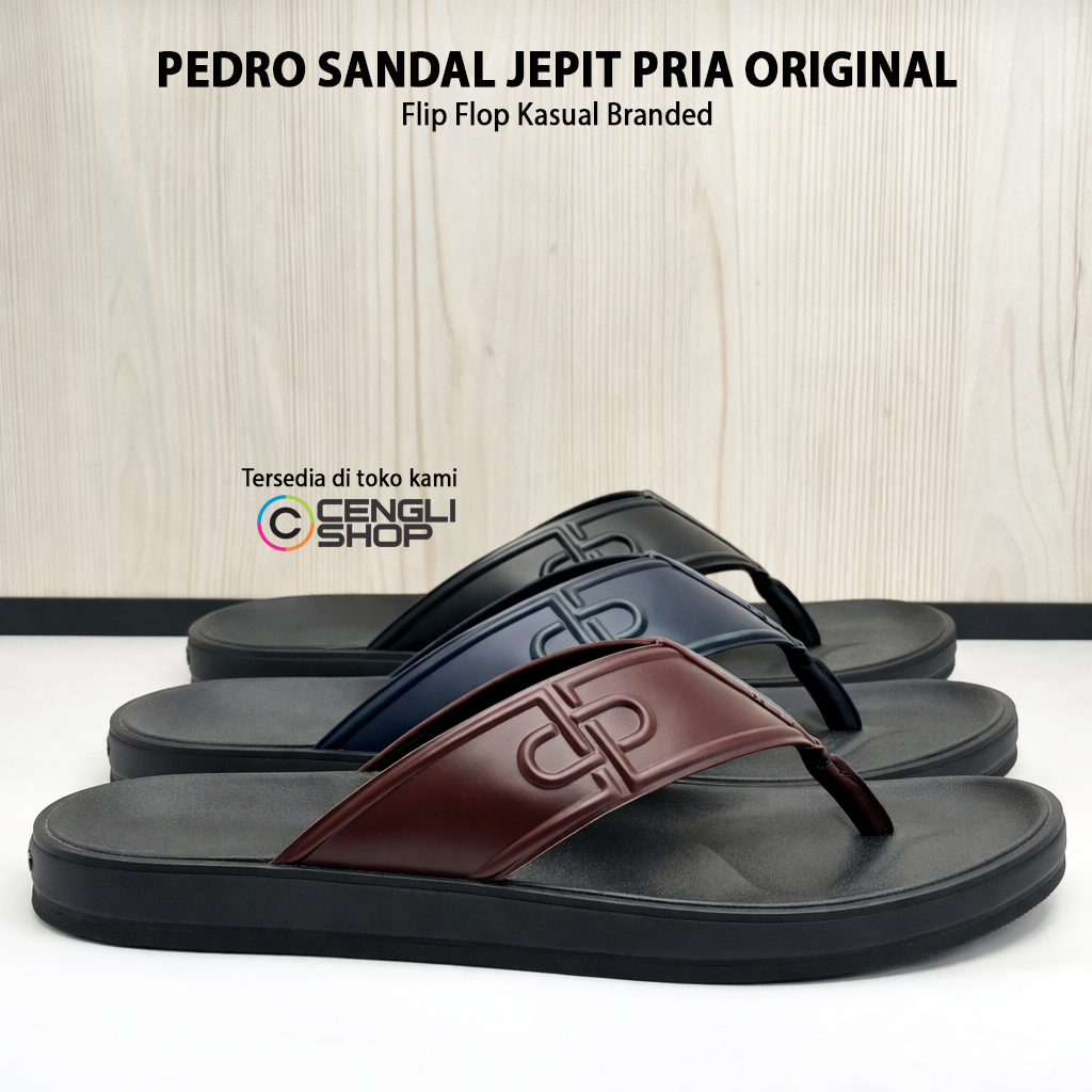 PEDRO SANDAL JEPIT PRIA ORIGINAL ASLI ORI SENDAL FLIP FLOP CASUAL KASUAL BRANDED COKLAT CREAM BROWN 