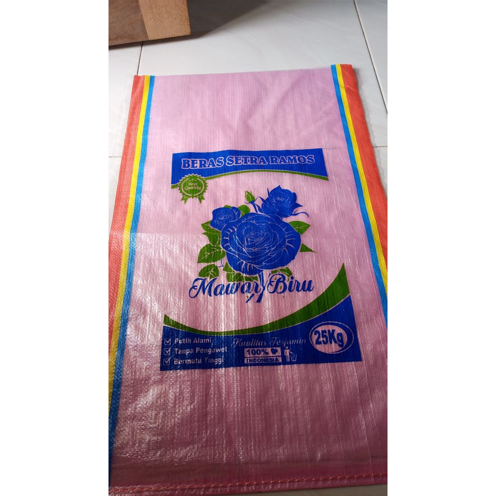 karung beras 25 kg laminasi mawar biru