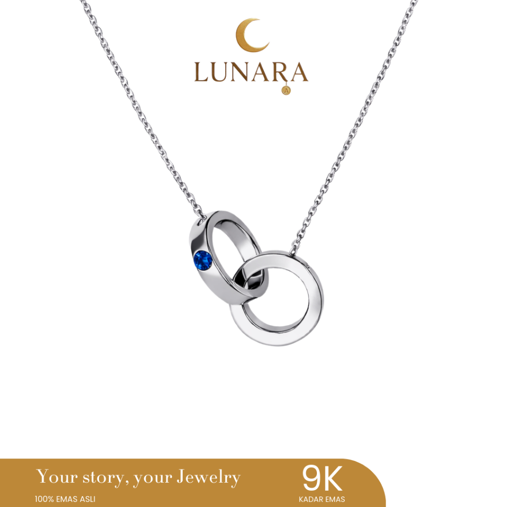 Lunara Jewelry - Kalung Double Ring Birthstone Sapphire Emas 9K - Kalung Wanita Minimalis Elegan Bul