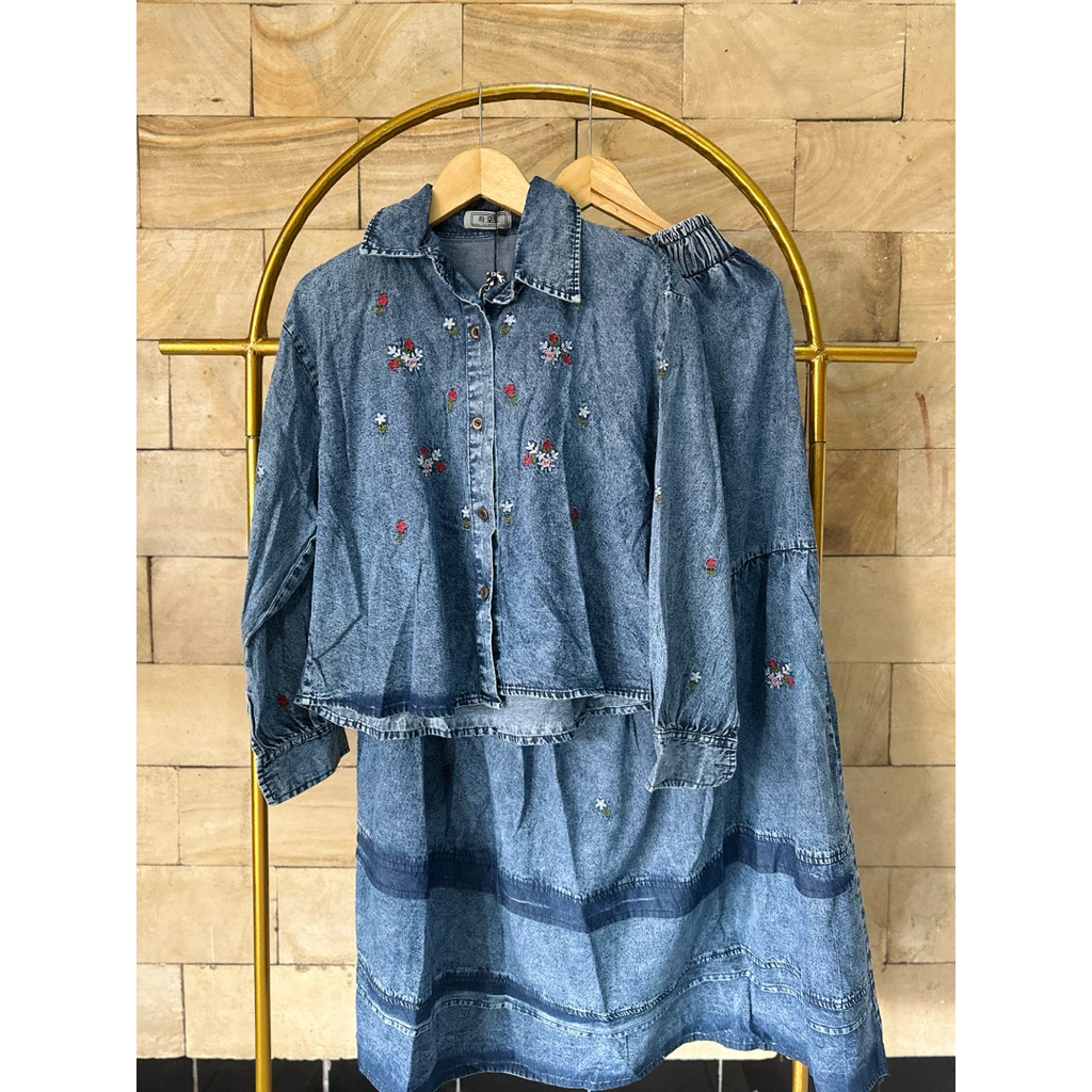 Setelan rok jeans bordir