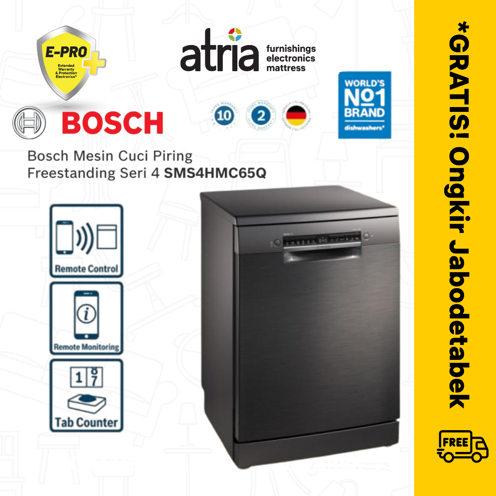 Bosch SMS4HMC65Q Pencuci Piring Berdiri Bebas 60 cm Seri 4 Hitam