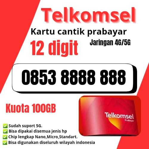 PROMO TELKOMSEL BISA (COD) NOMOR CANTIK TELKOMSEL 12 DIGIT BONUS KUOTA 100GB