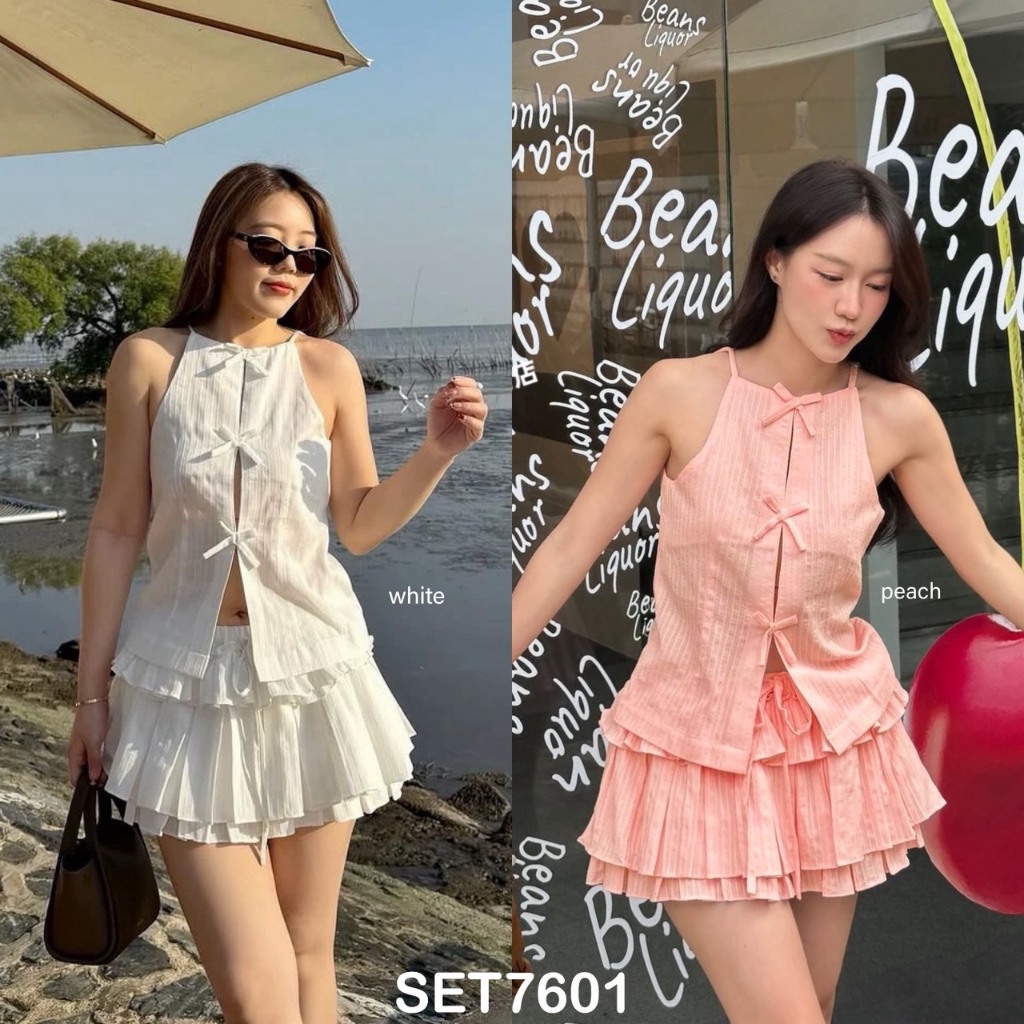 [FG] Nayeon Ribbon Vest with Layered Mini Skort Set / Setelan Korea Vest Rok SET7601