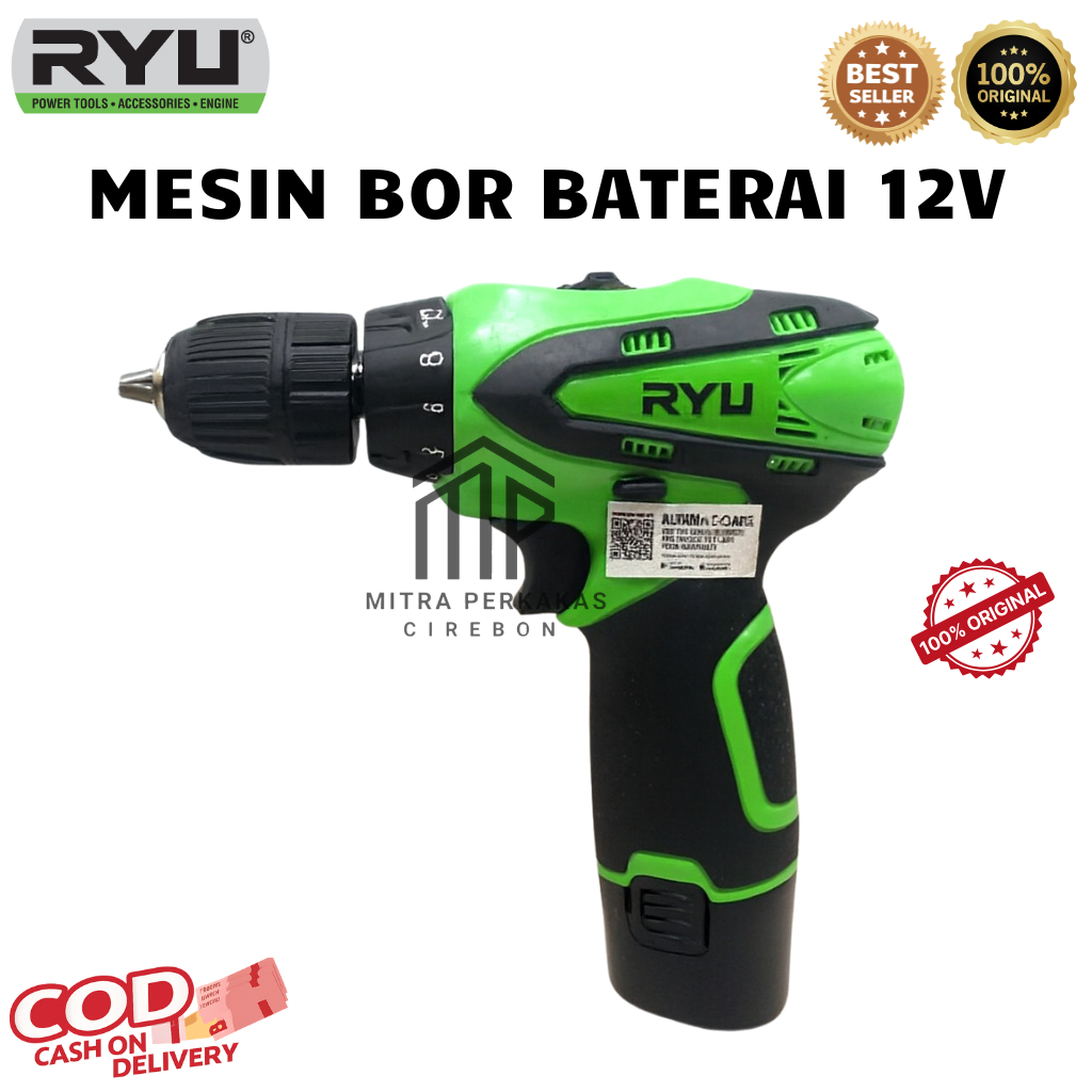RYU Bor Baterai 12V Bor Tangan Tanpa Kabel Cocok untuk Pengeboran Presisi - RCD 12V-1 ORIGINAL 100%