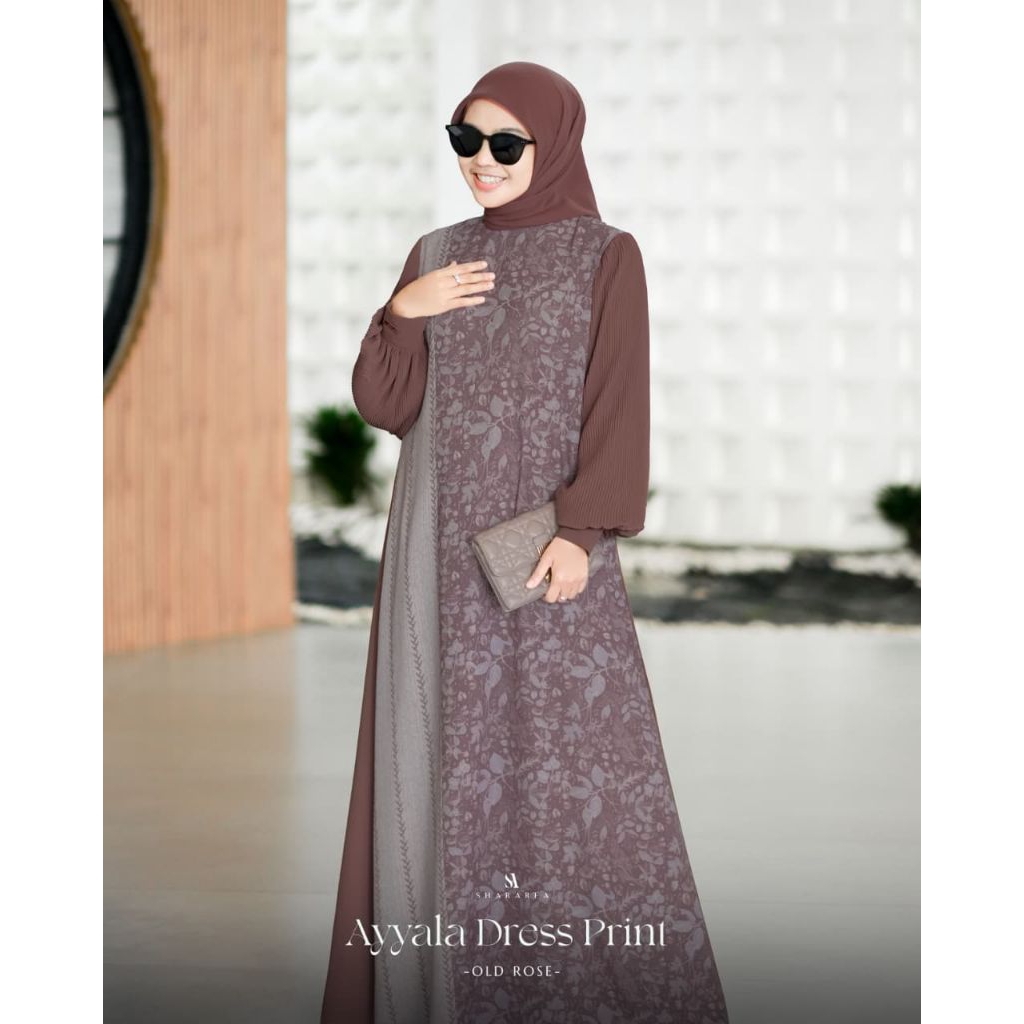 Gamis Ayyala Dress Print Floral mix tribal & font shararea accent pattern ( Long Dress Only) Origina