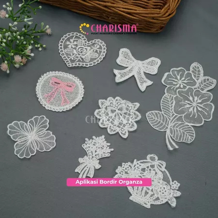 Charisma Aplikasi Bordir Organza Bunga (1PCS) - Hiasan Pakaian, Kebaya, Dress/TEMPELAN BAJU