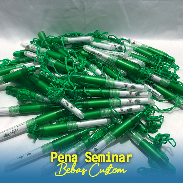 Pena Seminar Custom, Pena Promosi Boss/Pena Promosi Panjang/Pena Gepeng Sablon/Pena Klik Sablon. Pen