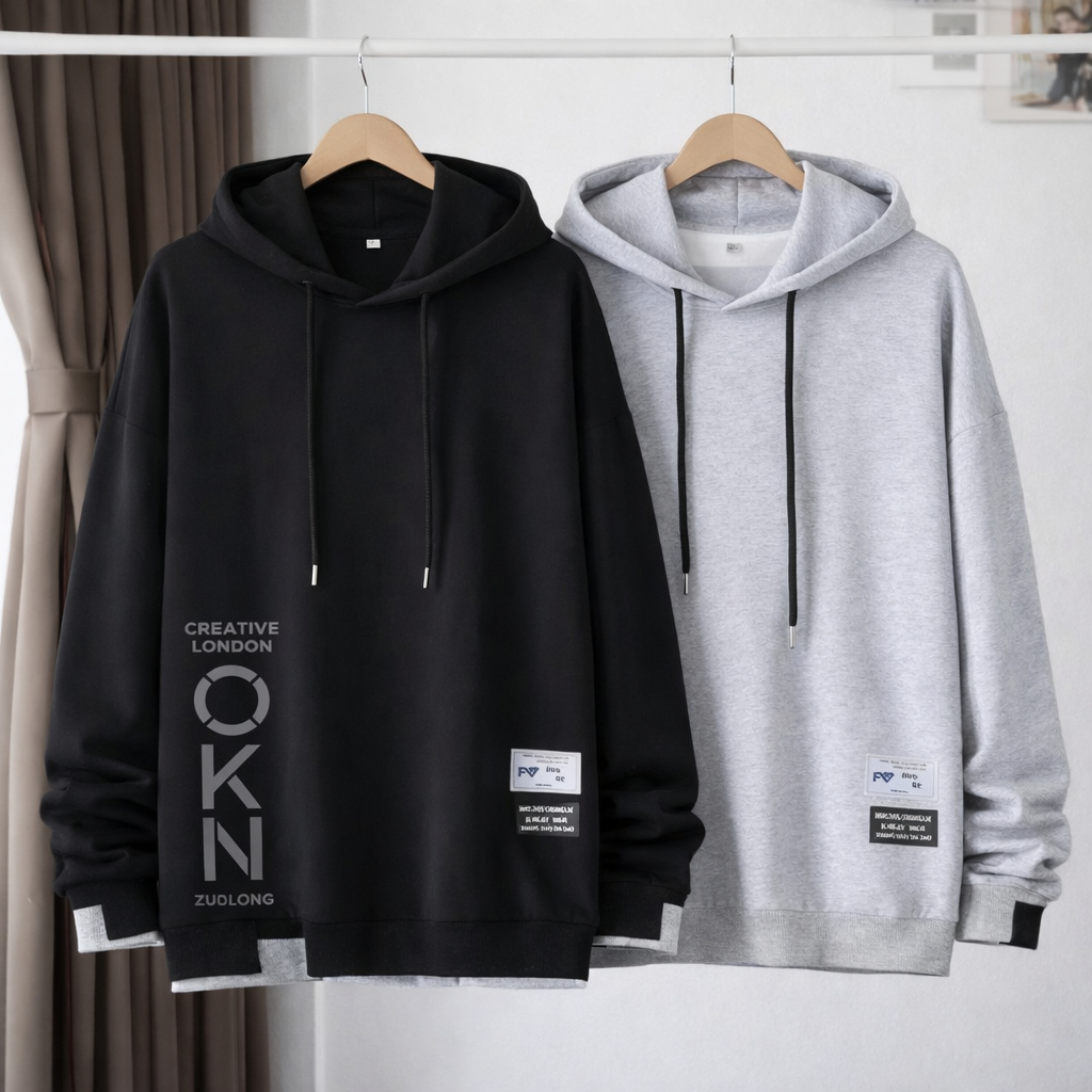 Vallina Outfit OKN Hoodie Listed Sweater Pria Outerwear Basic Korean Style Premium