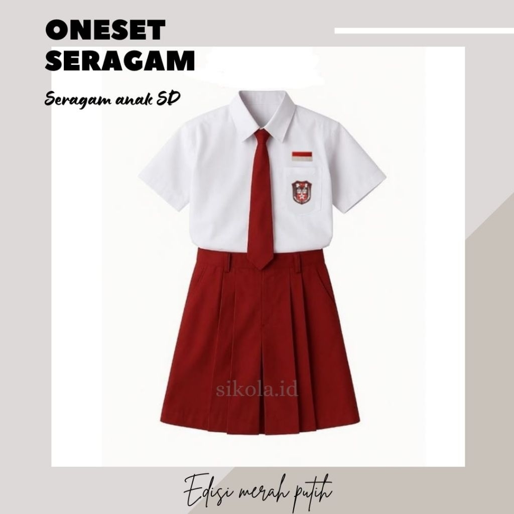 Setelan Seragam Sekolah SD Perempuan - Oneset SD - Rok Merah dan Baju Putih Pendek Cewek