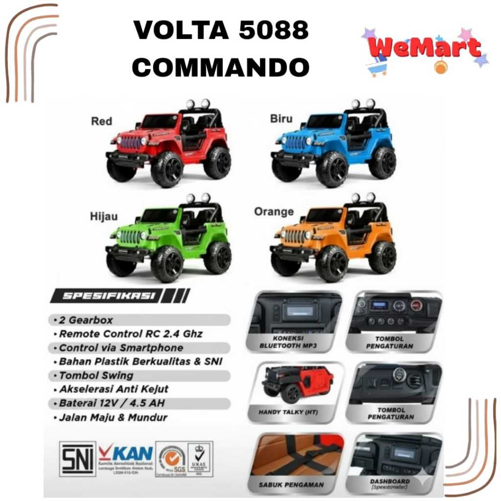VOLTA 5088 VOLTA 5089 SHP KIDS RIDE ON RECHARGEABLE CAR COMMANDO // Mainan Mobil Aki Model Jeep Dile