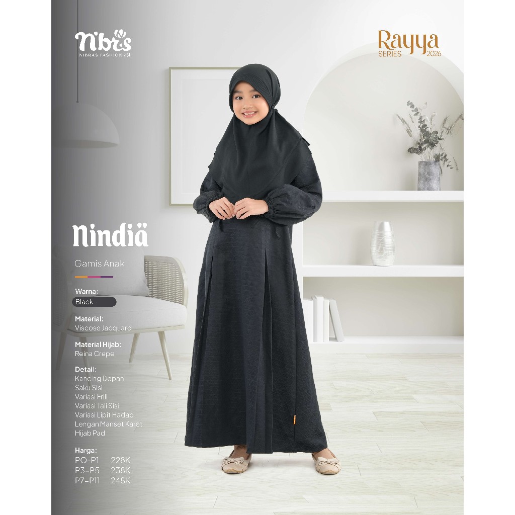 NINDIA GAMIS ANAK DAN KOKO ANA SARIMBIT NIBRAS DIARAYYAKU WARNA BLACK,AIRBLUE,MAROON