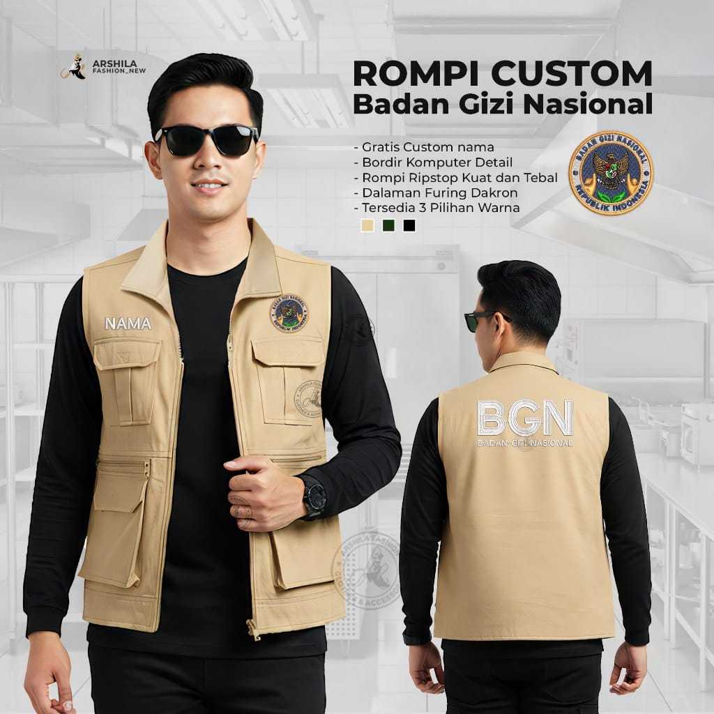 Rompi Vest Kerah 005 Bordir Lapangan Petugas SPPG/BGN Badan Gizi Nasional/Rompi BGN