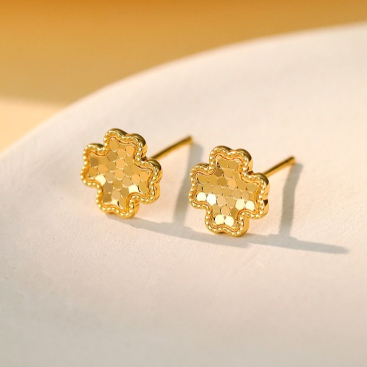 Anting-anting Bunga Cermin Sisik Naga dan Sarang Lebah dari Baja Tahan Karat Titanium 24K Sederhana 