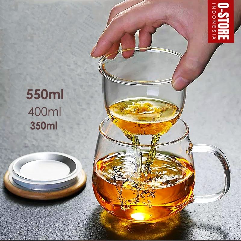 Gelas Kaca Tutup Kayu Gelas Infuser Gelas Saring Rempah Cangkir Teh Saringan Infused Glass Hakato
