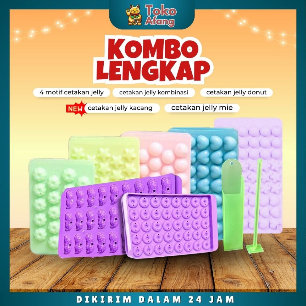 KOMBO LENGKAP 4 Cetakan Es Batu Jelly Bunga, Star, Ball, Love, Cetakan Jelly Kombinasi, Cetakan Jell