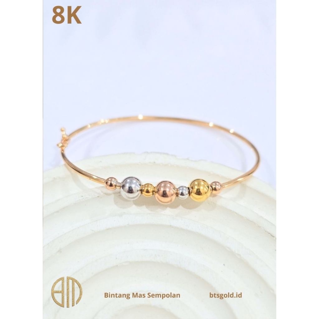 Gelang Bangle Boba 3 Dimensi Polos Emas Asli