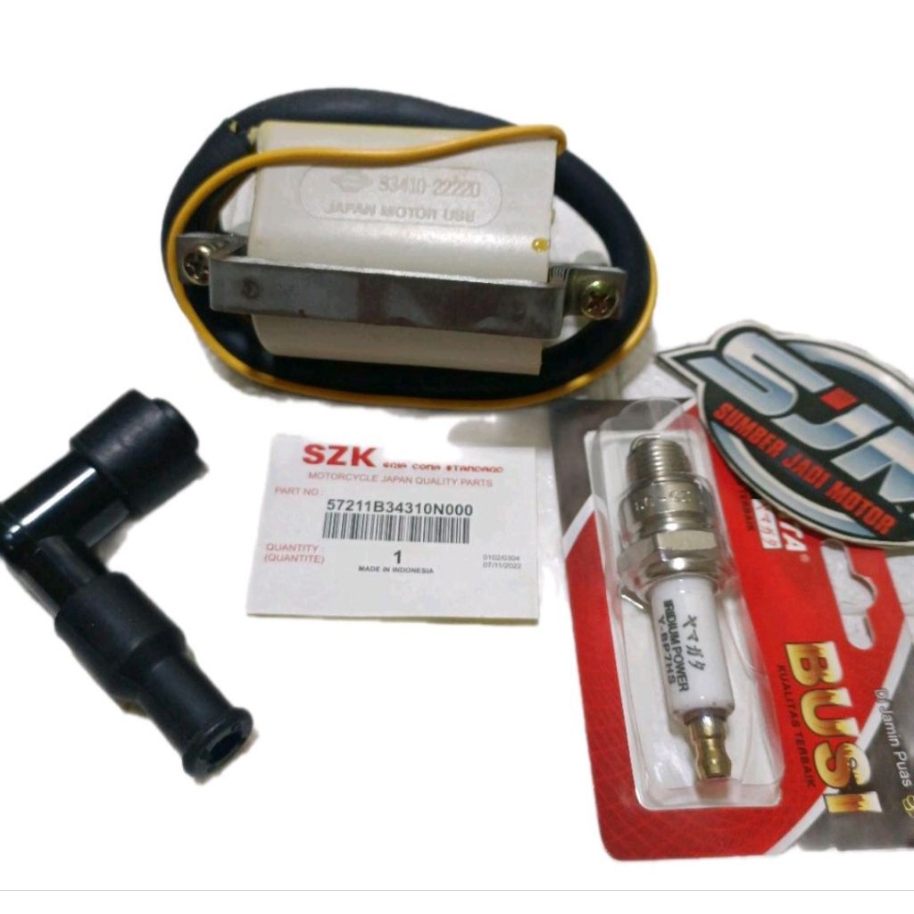 MERK SZK-koil coil Suzuki a100 a 100 jawa/busi racing iridium/tutup cop busi SET (KOIL JAPAN SPECK)