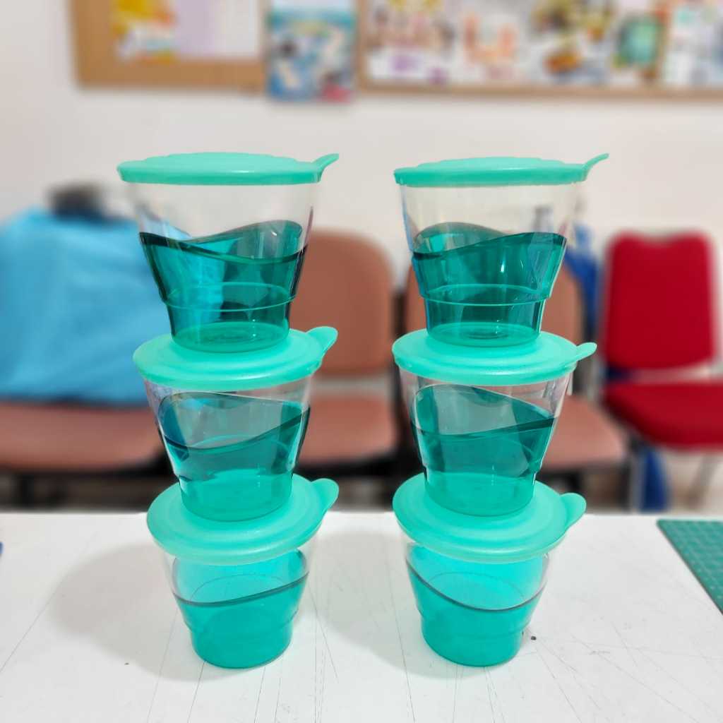 TUPPERWARE eleganzia glass set isi 6 pcs dengan tutup bahan kristal 290ml gelas cantik mewah promo m
