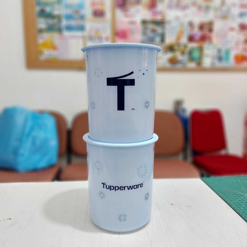 TUPPERWARE T canister 2L  set 2 pcs toples makanan snack warna biru lembut promo