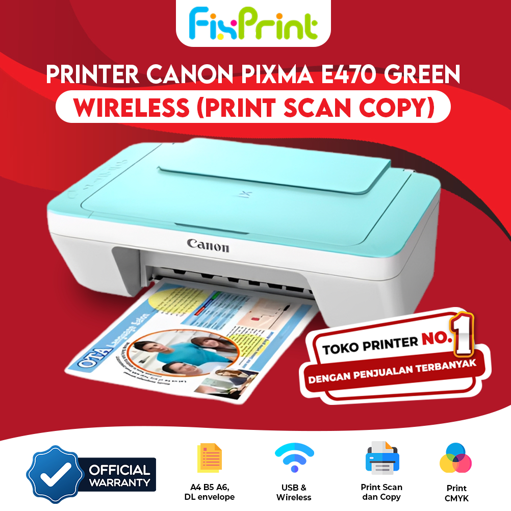 Printer PIXMA E470 Green Hijau  Multifunctions All In One Wireless Printer Canon MG2570S Scan Copy P