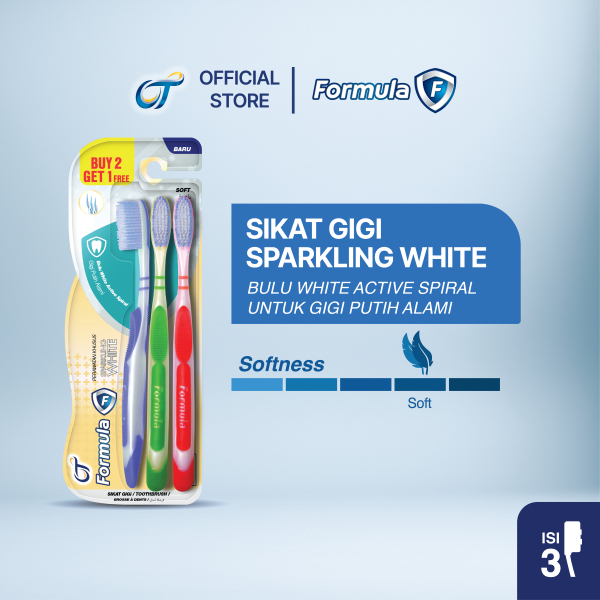 Formula Sikat Gigi Sparkling White [ 1 Pack Isi 3 Pcs] - Bulu Pro White Active Spiral & 85 Lubang Bu