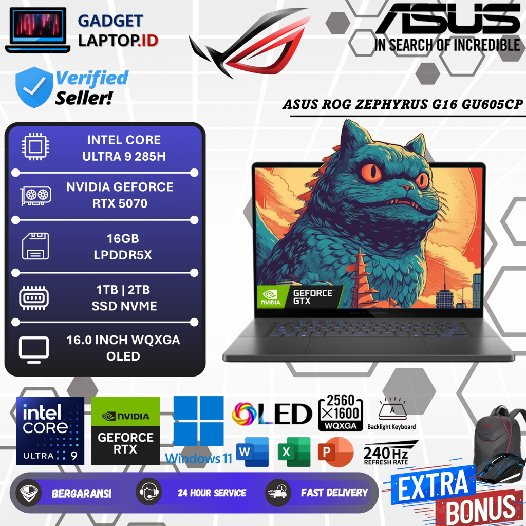 ASUS ROG Zephyrus G16 GU605CP Ultra 9 285H Nvidia RTX5070 WQXGA OLED RGB 240Hz Windows 11 Grey