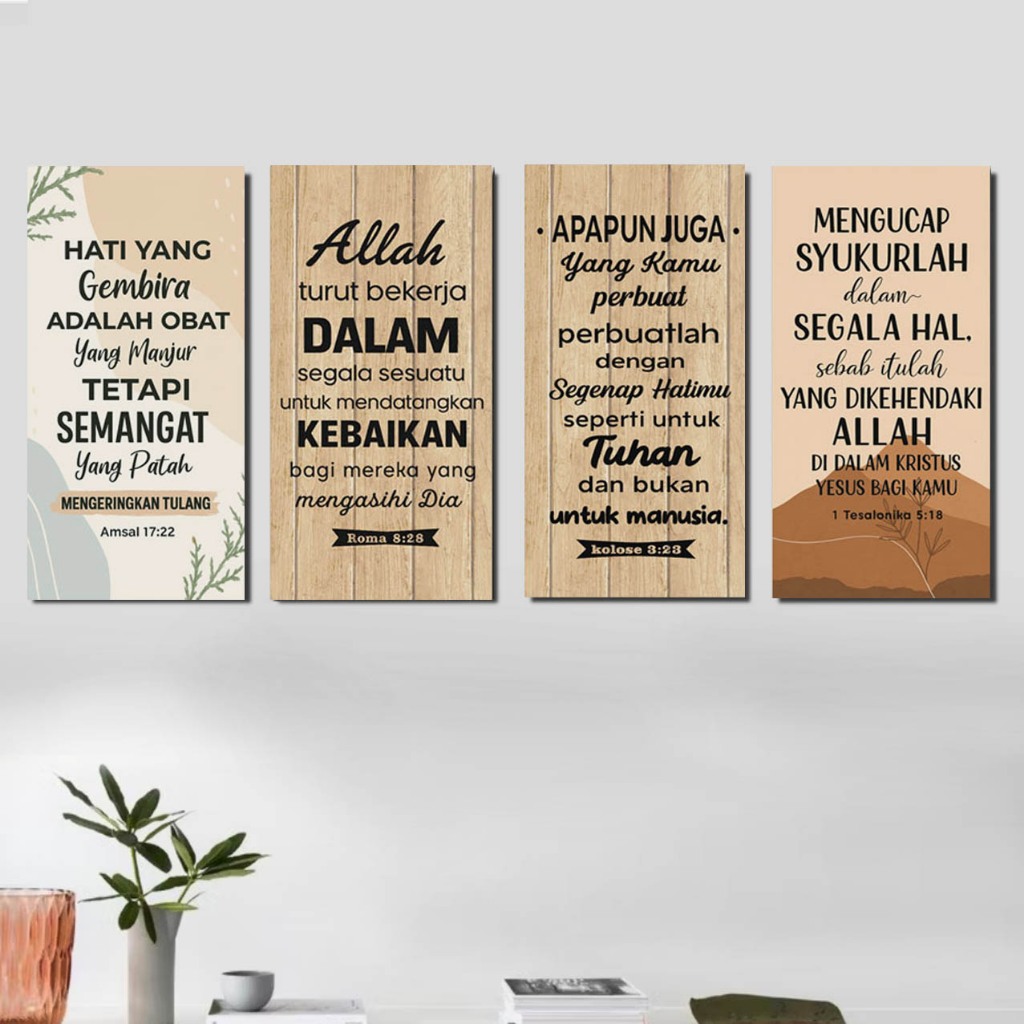 Hiasan dinding 4 pcs Tema Kristen ayat alkitab untuk dekorasi rumah dan gereja