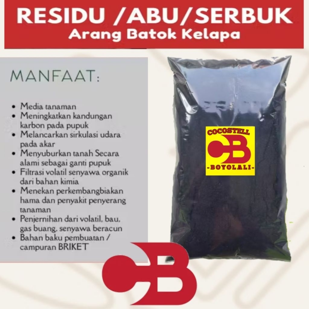 Serbuk Halus Arang Batok Kelapa Kemasan 1Kg