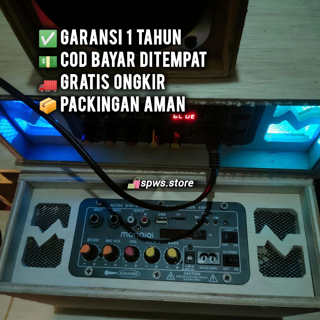 Power amplifier Monqiqi [Garansi 1 Tahun] ampli bluetooth+LED cocok untuk speaker 6-12 inch power ba
