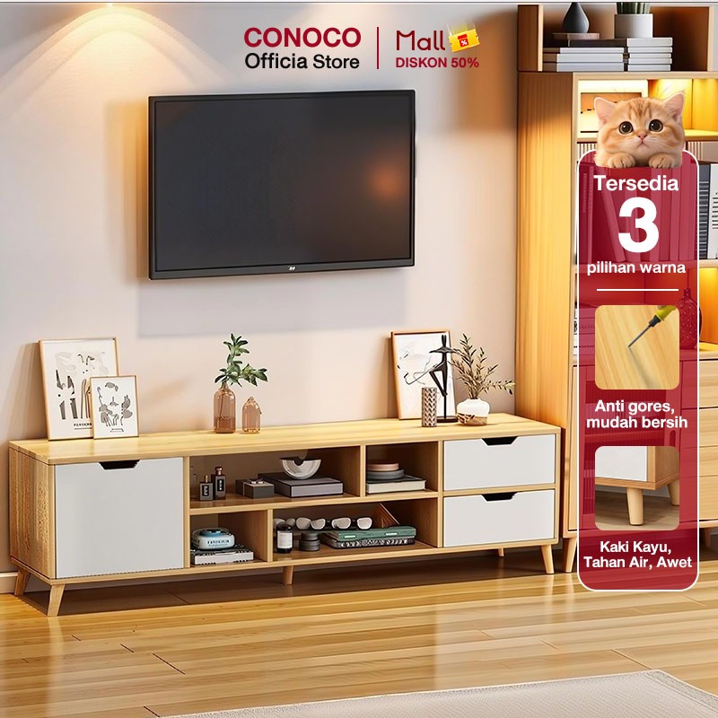 CONOCO Meja tv Meja Tv Minimalis Modern Meja Tv Aesthetic Rak Tv Meja Tv Kayu Putih/Maple/Cokelat