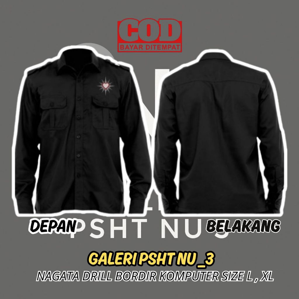 Hem Kemeja Warga Psht - Kemeja Motif Simpel - Hem Lengan Panjang HITAM